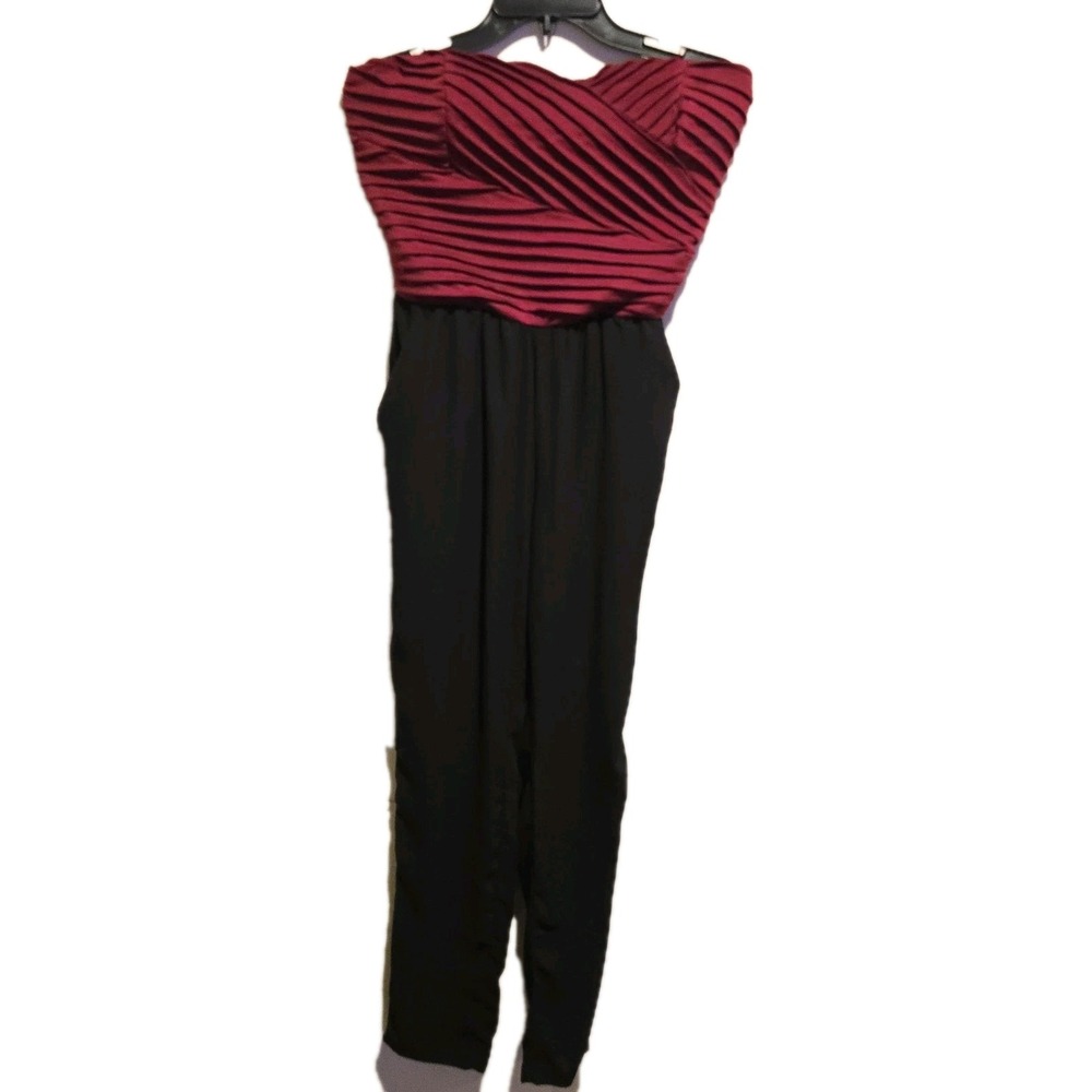 Poetry Women's Size Large Red Top Black‎ Bottom Strapless Jumpsuit